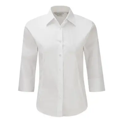 (XS, White) Russell Collection Ladies/Womens 3/4 Sleeve Easy Care Fitted Shirt