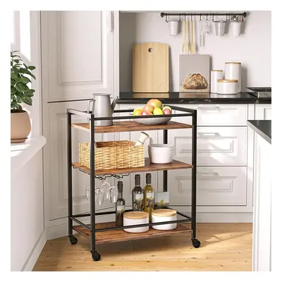 3 Tier Rolling Industrial Design Rustic Look Wooden Kitchen Cart Trolley With Wheels