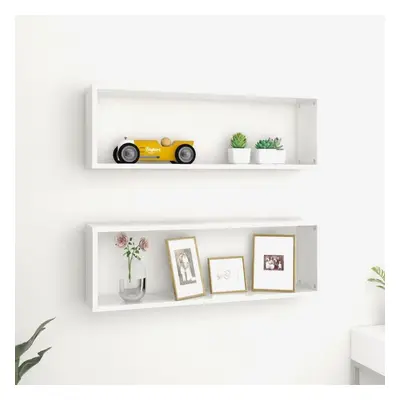 vidaXL 2x Wall Cube Shelves High Gloss White Chipboard Storage Hanging Shelf