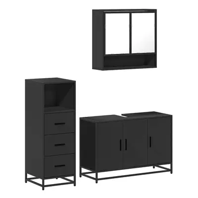 (black) vidaXL Piece Bathroom Furniture Set Smoked Oak Engineered Wood