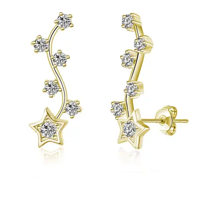 Gold Plated Star Climber Earrings Created with Swarovski Crystals