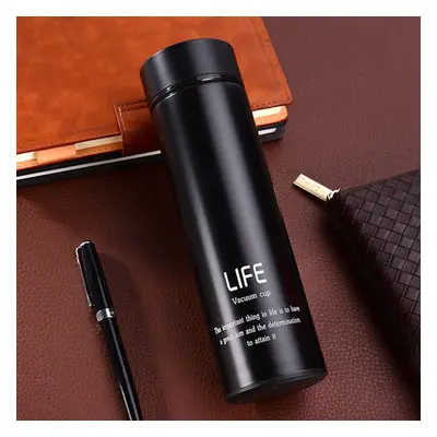 (Black) 500ml Creative Stainless Steel Thermos Vacuum Cup Sports Outdoor Portable Straight Body 