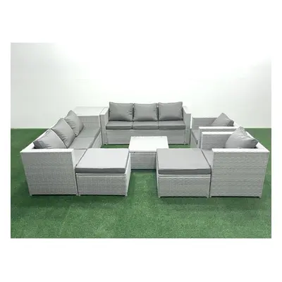 Fimous Outdoor Rattan Sofa Garden Furniture Set with Armchairs Square Coffee Table Big Footstool