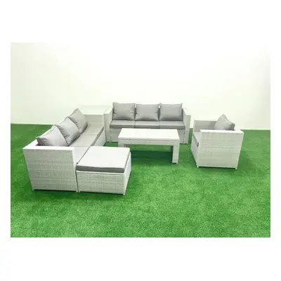 Fimous Wicker PE Rattan Sofa Garden Furniture Set with Oblong Coffee Table Armchair Big Footstoo