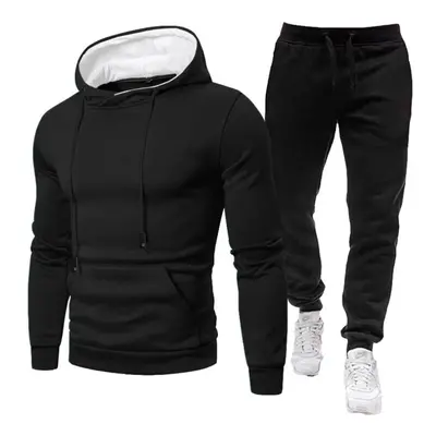 (black, XL) Tracksuit Men Sets Winter Hoodies+pants Piece Set Mens Brand Joggers Sweatpants Suit