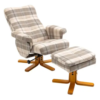 HOMCOM Recliner Chair and Footstool Linen-touch Fabric Wooden Base Multicolour