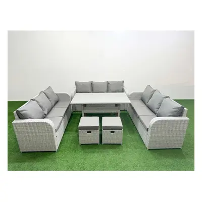 Fimous PE Rattan Lounge Sofa Set Seater Outdoor Garden Furniture Set with Rectangular Dining Tab