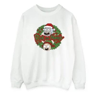 (XL, White) Rick And Morty Mens Christmas Wreath Sweatshirt