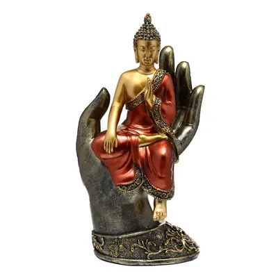 Decorative Thai Buddha Figurine - Gold and Red Sitting in a Hand