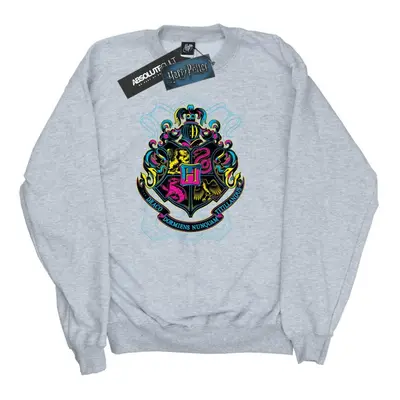 (L, Sports Grey) Harry Potter Mens Neon Hogwarts Crest Sweatshirt