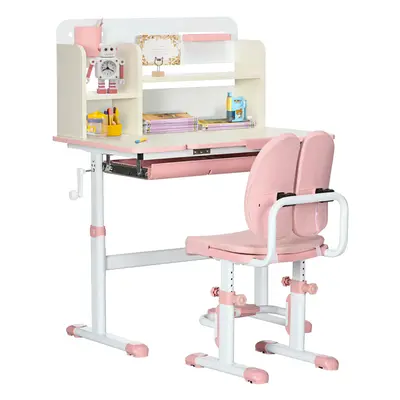 HOMCOM Kids Desk and Chair Set with Storage Shelves, Washable Cover - Pink