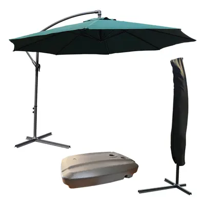 KCT 3.5m Large Green Garden Cantilever Parasol with Protective Cover and Base