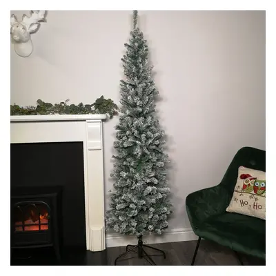 2m (6.5ft) Premier Snow Flocked Spruce Pine Slim Christmas Tree in Green