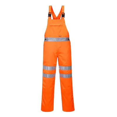 (44R, Orange) Portwest Mens RT43 Polycotton Hi-Vis Safety Bib And Brace Trouser