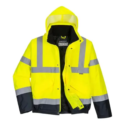 (M, Yellow/Navy) Portwest Mens Contrast Hi-Vis Winter Bomber Jacket