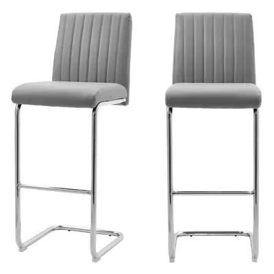 (Grey) Pcs PU Leather Bar Stools with Backrest for Pub Dining Room