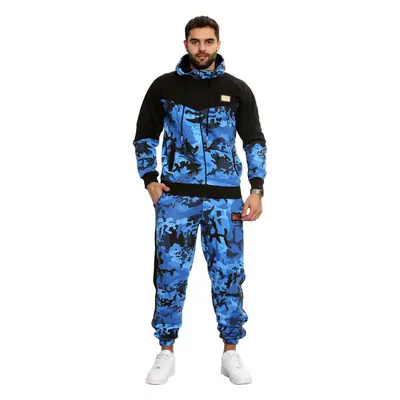 (4XL) Mens Tracksuit Camo Blue Hoodie Sweatpants