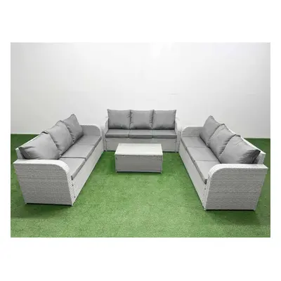 Fimous PE Rattan Lounge Sofa Set Seater Outdoor Garden Furniture Set with Rectangular Coffee Tab