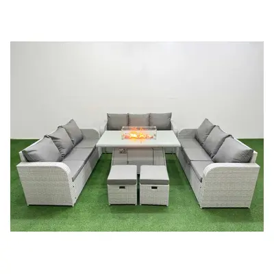 Fimous PE Rattan Lounge Sofa Set Seater Outdoor Garden Furniture Set with Firepit Dining Table S