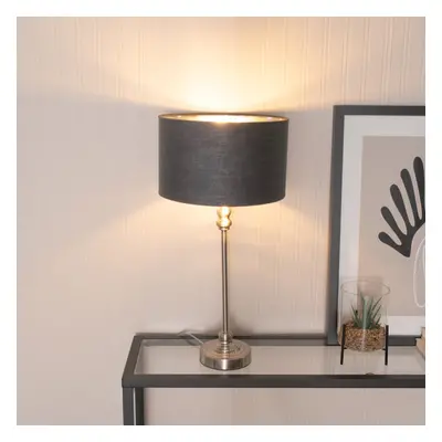 ValueLights Maggie Charcoal & Chrome Shade Chrome Table Lamp and Bulb