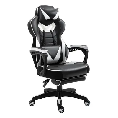 Vinsetto Gaming Chair Ergonomic Reclining Manual Footrest Wheels Stylish White