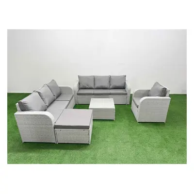 Fimous Seater Poly Rattan Outdoor Garden Furniture Square Coffee Table Sofa Set Patio Reclining 