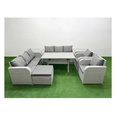 Fimous PE Rattan High Back Lounge Sofa Set Patio Rectangular Dining Table & Chairs Set with Seat