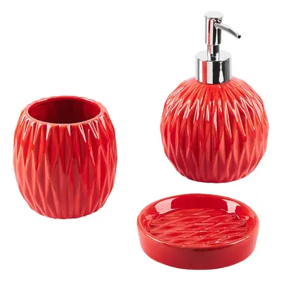 Ceramic 3-Piece Bathroom Accessories Set Red BELEM