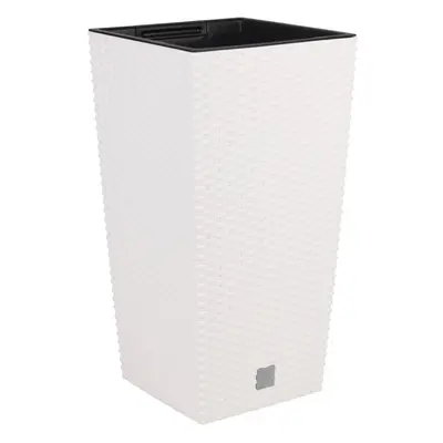 (White, 2) Square Elegant Tall Large Plant Pot Indoor Outdoor [Large]