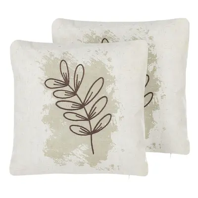 Set of Cushions x cm Leaf Motif Beige CALENDULA