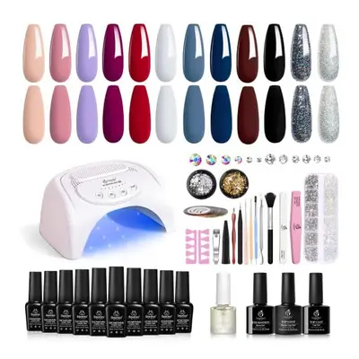 Beetles Colors Gel Nail Polish Starter Kit with UV Light 48W LED Nail Lamp Cure Base Top Coat Ge