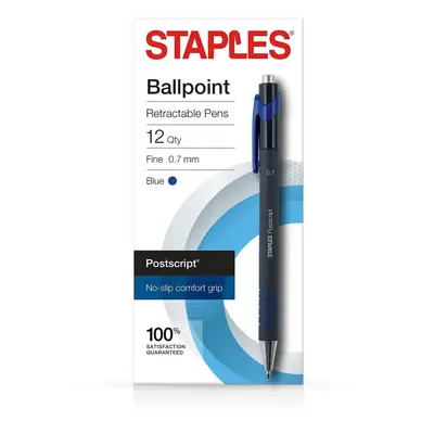 Staples Postscriptretractable Ballpoint Pens Fine Point Blue Dozen