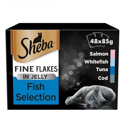 SHEBA Fine Flakes Cat Pouches Fish Collection in Jelly 12x85g (Pack of 4)