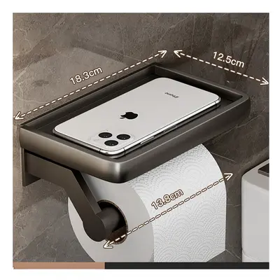 (a-Gun Grey C) Grey Toilet Paper Holder with Phone Shelf Wall Mounted Black Bathroom Accessories