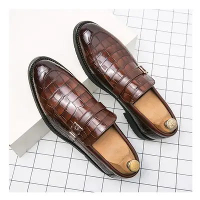 Mens Crocodile Print Pointed Toe Slip On Bit Loafer Shoes Formal Dress Shoes For Wedding Party