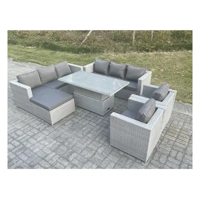 Fimous Rattan Garden Funiture Set Rising Lifting Table Sofa Dining Set Footstool