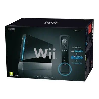 Nintendo Wii Console (Black) with Wii Sports + Wii Sports Resort and Motion Plus Controller (Wii