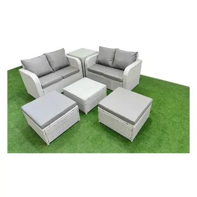 Fimous Seater Outdoor Love Sofa Set Rattan Garden Furniture Set with Square Coffee Table Footsto