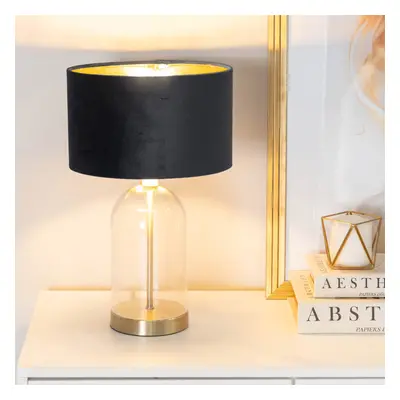 ValueLights Jessy Black Velvet & Gold Shade Glass & Gold Table Lamp