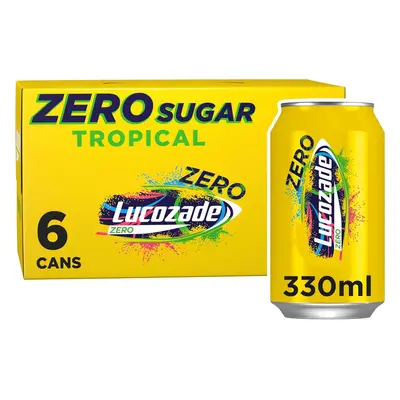 (Lucozade Zero Fizzy Drink, Tropical Flavour, Sugar Free, Low Calorie, Pack, 330ml Cans) Lucozad