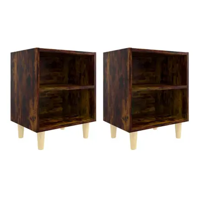 (smoked oak, 2) vidaXL 1/2x Bed Cabinet with Solid Wood Legs 40x30x50 cm Stand Multi Colors