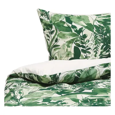 Duvet Cover Set Plant Pattern GREENWOOD Sateen Cotton Green