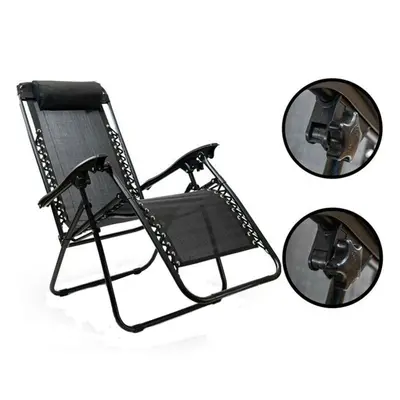 (2 X RECLINING SUN LOUNGER CHAIRS BLACK) Zero Gravity Garden Folding Sun Lounger Chair