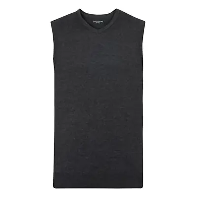 (L, Charcoal Marl) Russell Collection Mens V-Neck Sleevless Knitted Pullover Top / Jumper