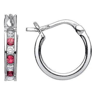 Jewelco London Ladies Sterling Silver Ruby-Red Cubic Zirconia Channel Set Eternity Hoop Earrings