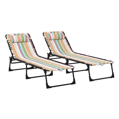 Outsunny Pcs Folding Beach Chair Chaise Lounge Adjustable Positions, Multi