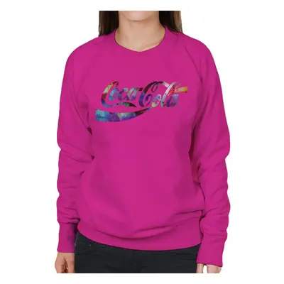 (XL, Hot Pink) Coca Cola Colourful Gradient Mist Logo Women's Sweatshirt