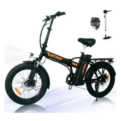 (Black + Orange) HITWAY BK11 Electric Folding Bike, Fat Tire E Bike 250W 36V/11.2Ah Battery