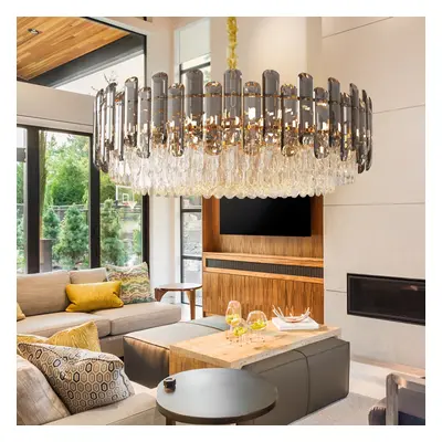 Luxury Round Crystal Chandelier: 80cm Tiers Pendant Light Grey