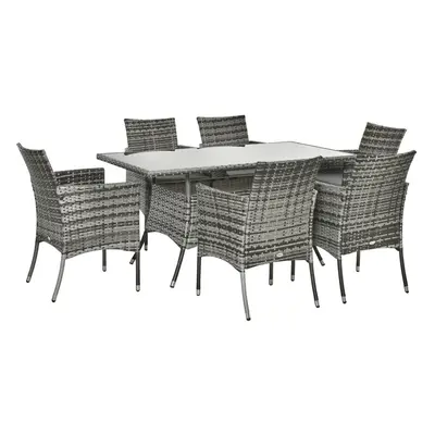 Outsunny 7pc Rattan Garden Furniture Dining Set Wicker Patio Grey